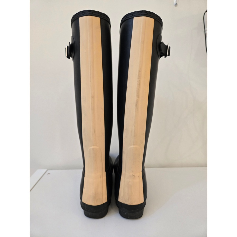 Hunter Original Tall Rain Boots Black Cream Back Panel Women's US‎ 10 EU 42 - Picture 4 of 11